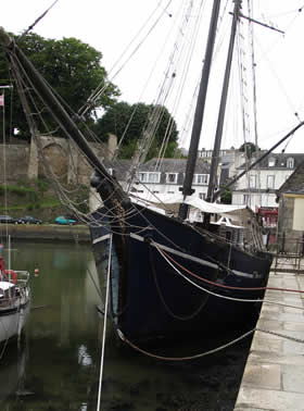 Old sailing ship moored in port of Saint Goustan, near Auray in Brittany