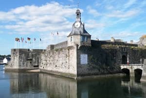 Harbour wall and clock tower in Concarneau