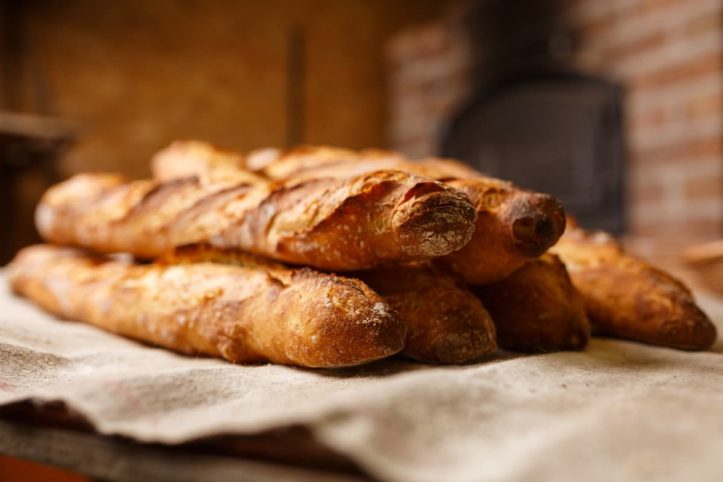 French baguettes on a white cloth