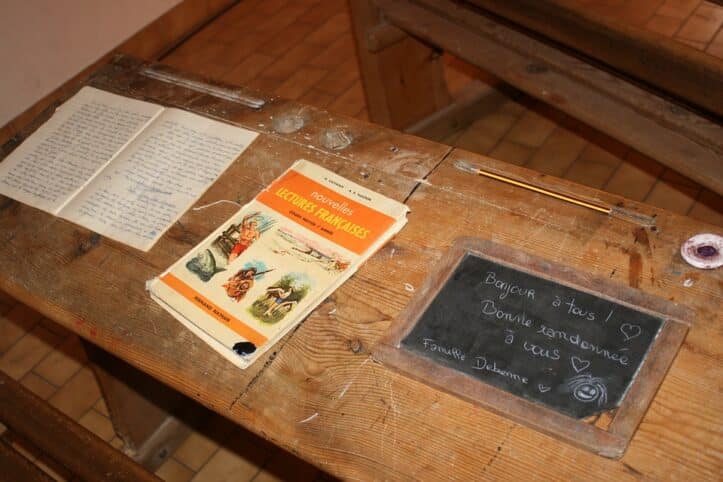 Old style wooden school desk-Slate-Book