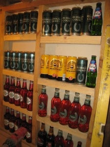 English beer in a purpose built shelving unit in France