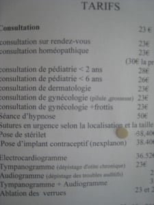 Doctors price list in France