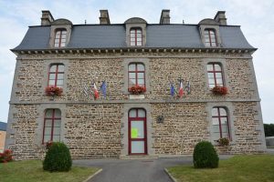 French stone building-mairie-French flags