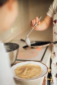 Making pancakes in frying pan