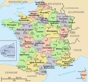 Map of France with departements