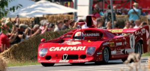Red racing car sponsored by Campari