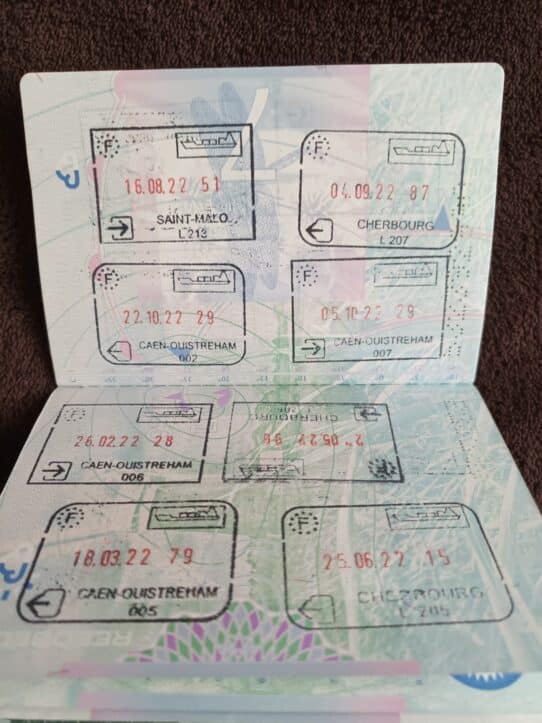 British passport full of French entry and exit stamps